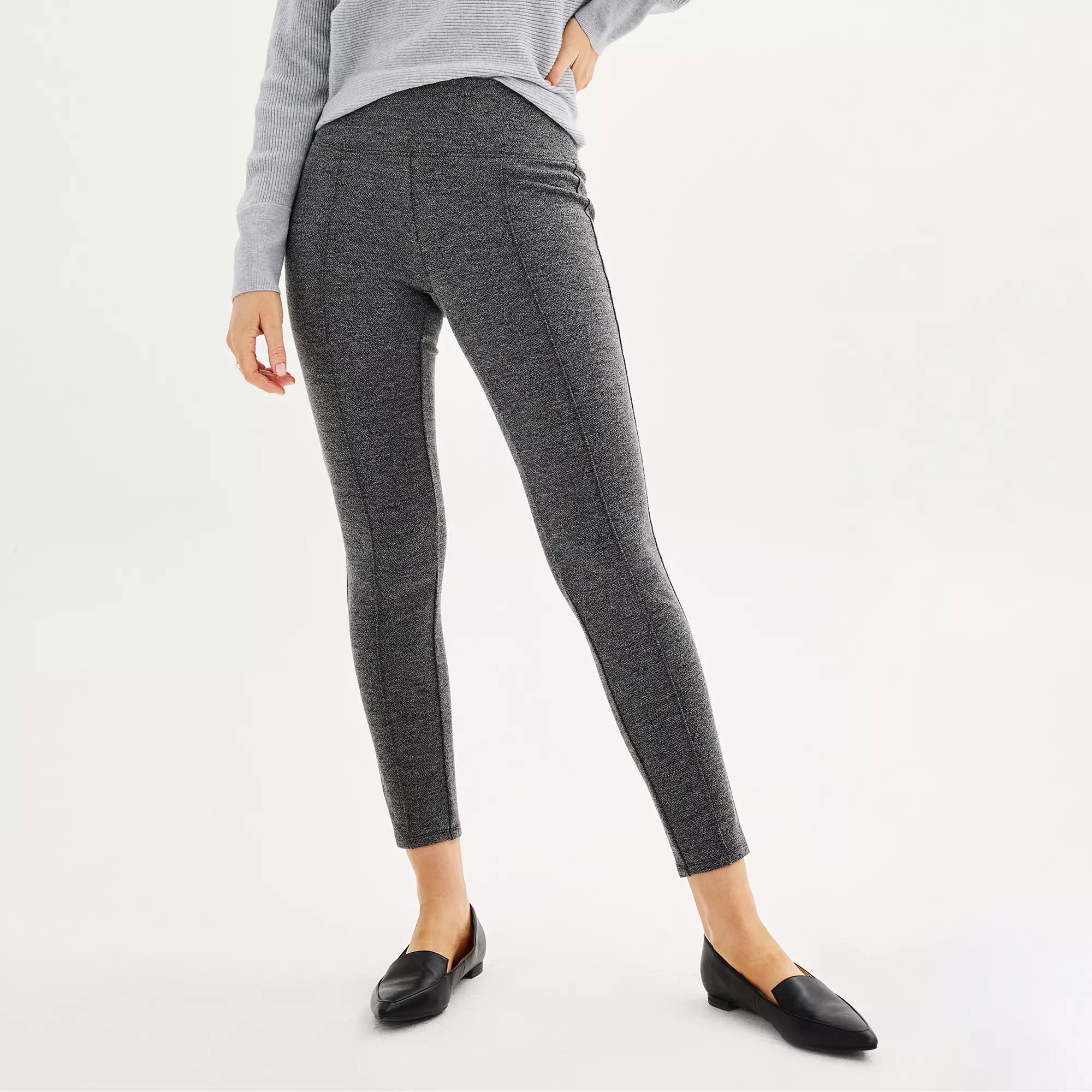 Women's Nine West Seamed Tummy-Control Ponte Leggings, Size: Medium, Grey Black Texture Product Image