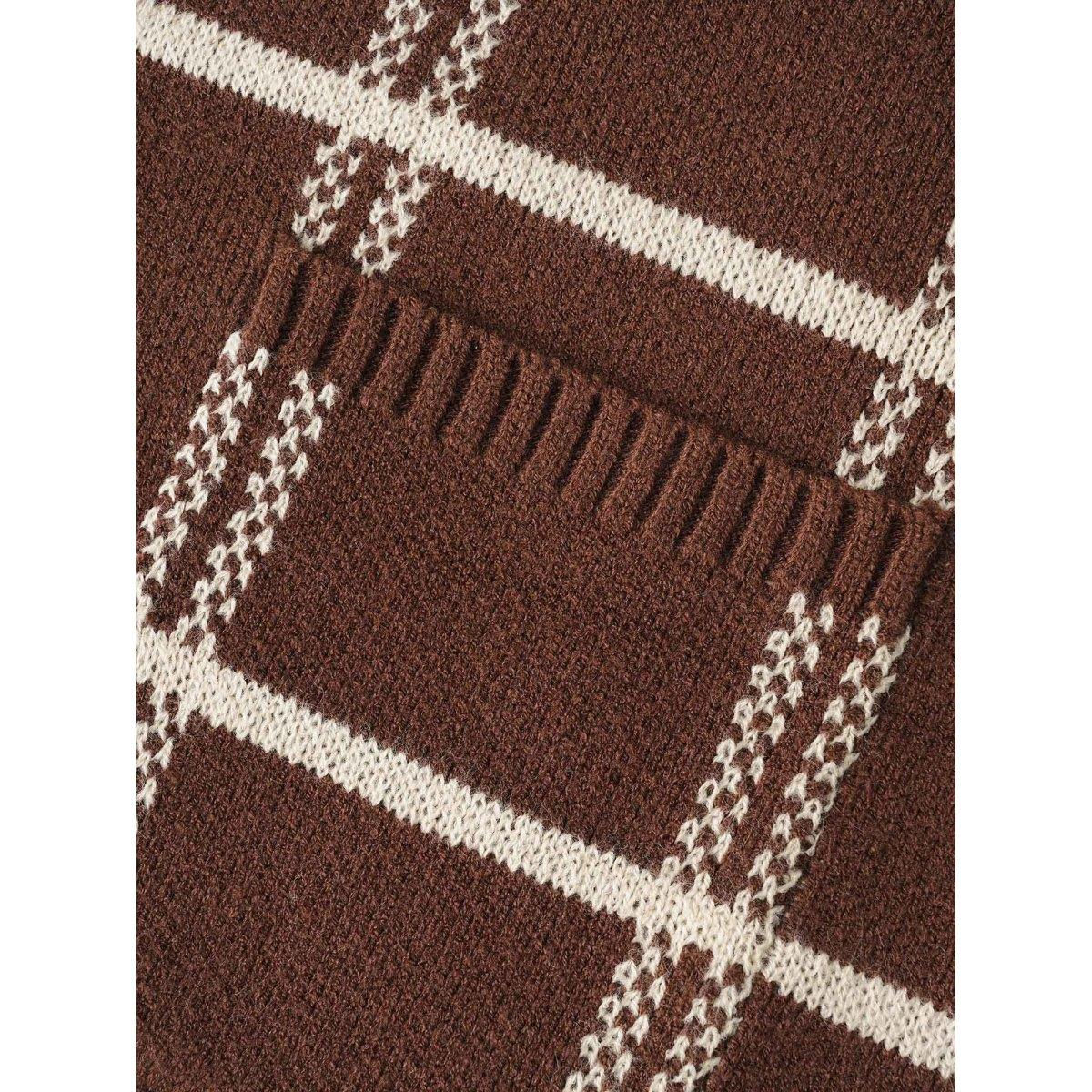 Plus Size Plaid Button Up Pocket Cardigan Browncoffeecolor Women Leisure Loose Long Sleeve Casual Cardigans BloomChic 18-20/2X Product Image