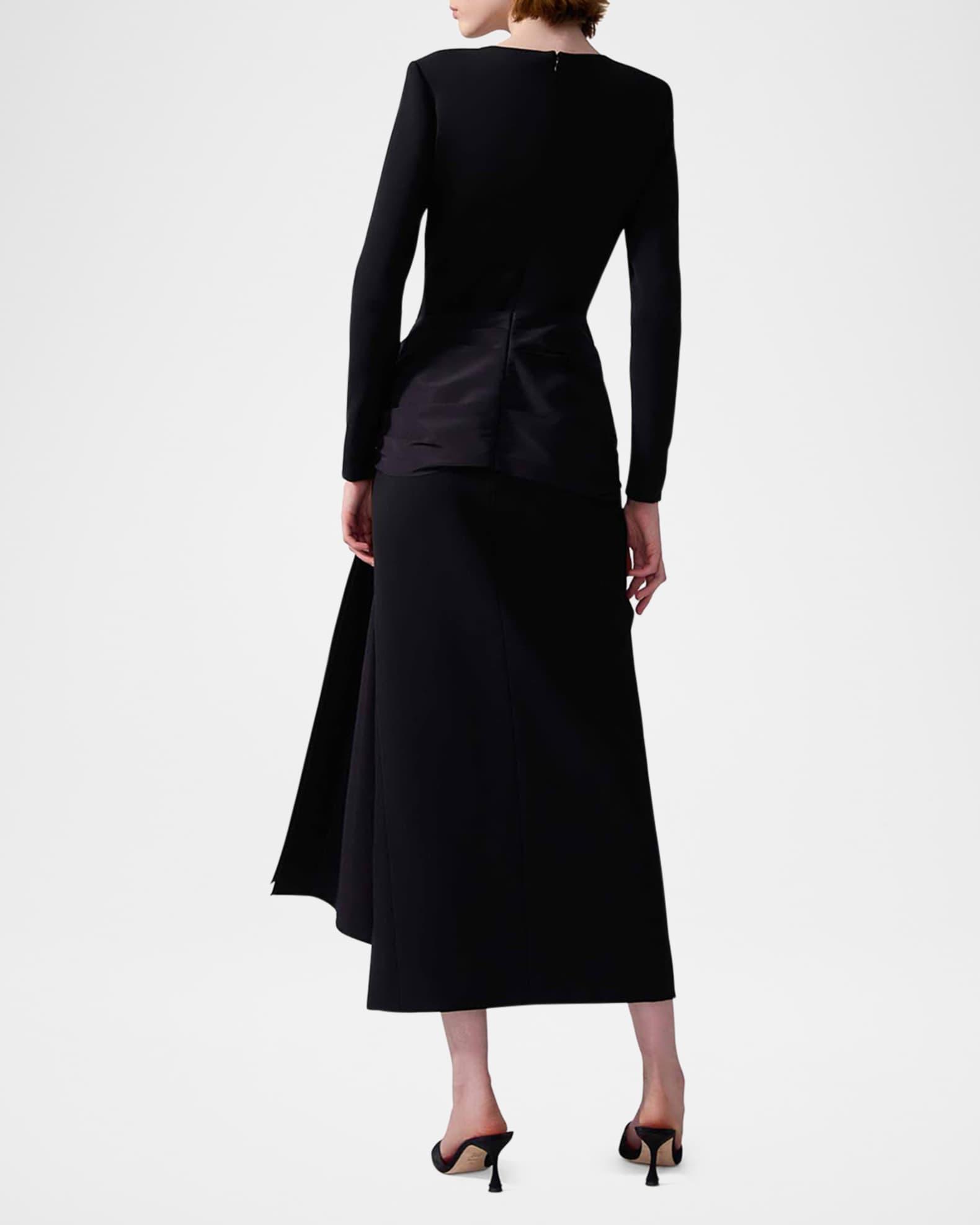 Long-Sleeve Waist Sash Slit Midi Dress Product Image