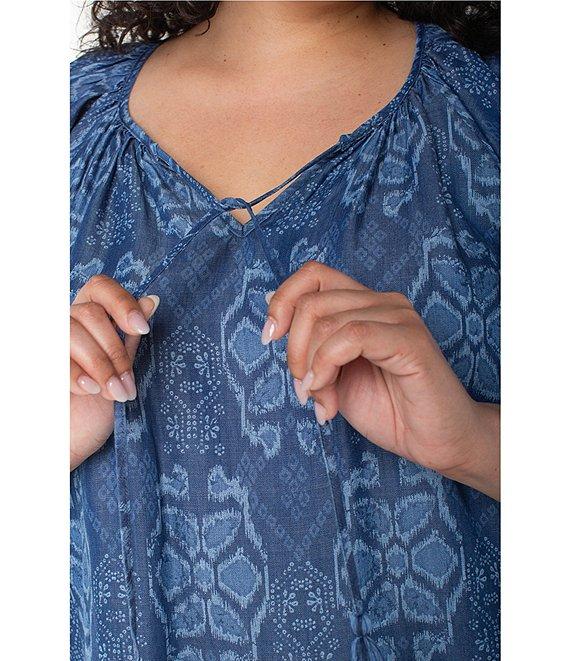 Liverpool Los Angeles Plus Size Woven Printed Split V-Neck Cap Sleeve Tie-Front Top Product Image