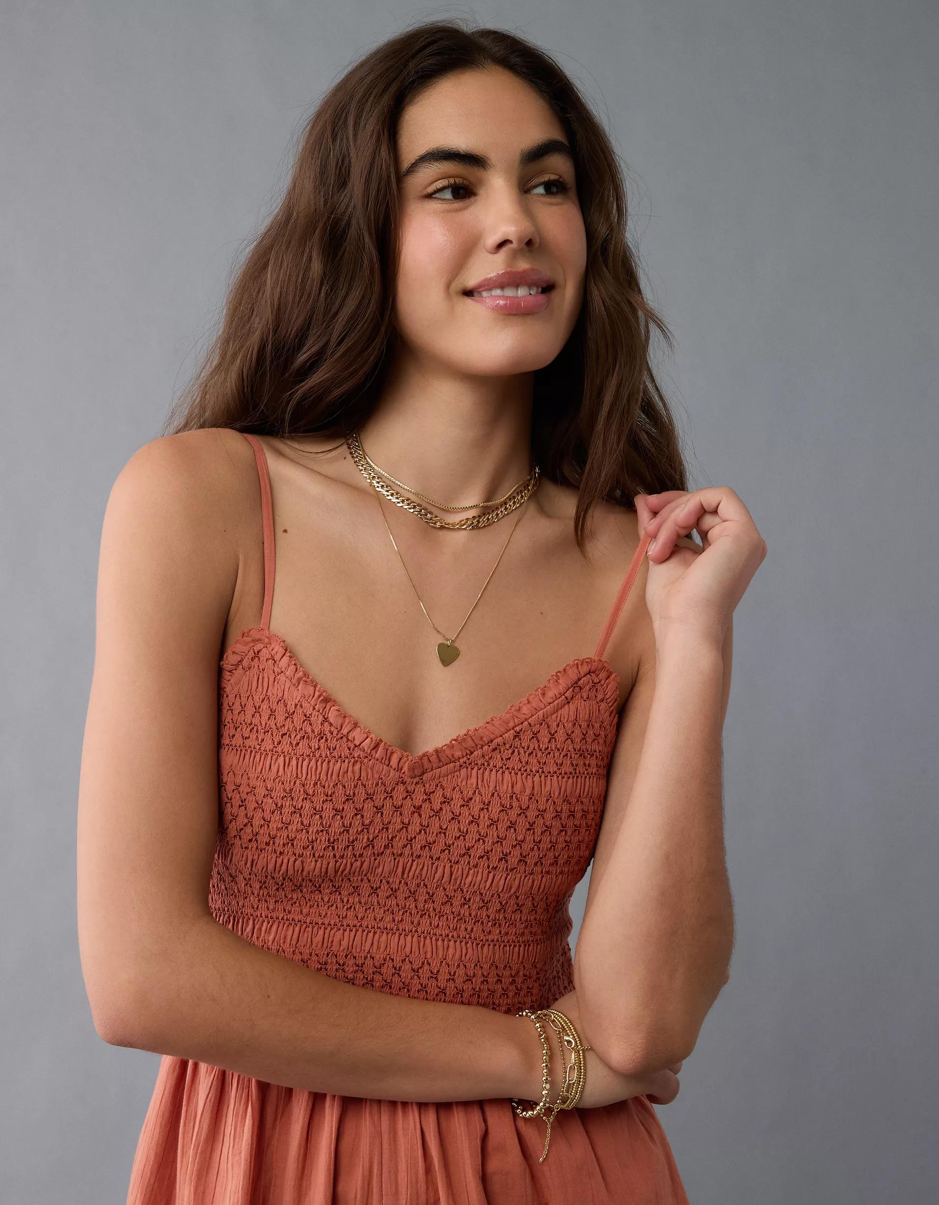 AE Textured Smocked V-Neck Romper Product Image