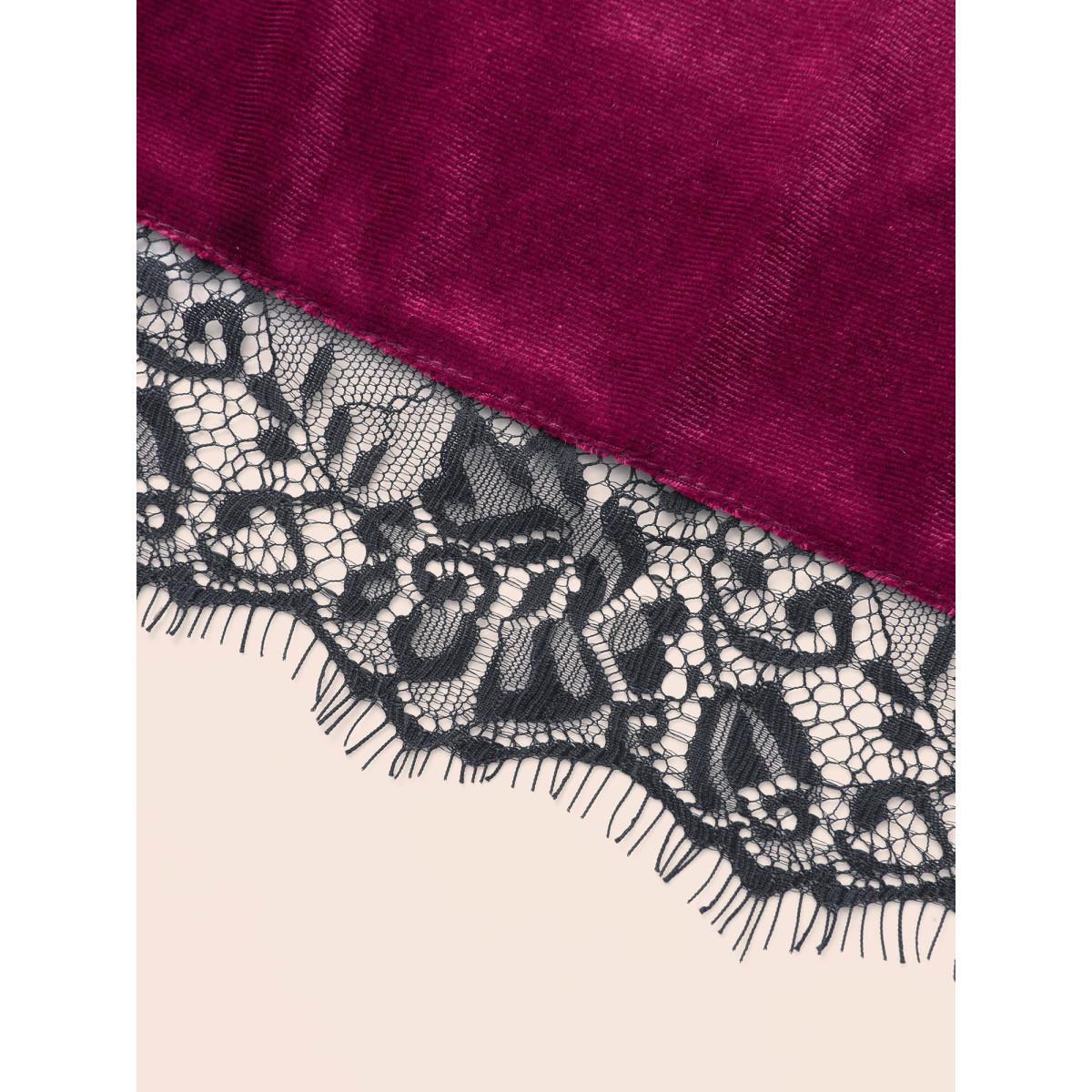 Plus Size Cami Velvet Fitted Waist Maxi Dress Burgundy Women Cocktail Woven ribbon&lace trim Party Curvy Bloomchic 14-16/1X Product Image