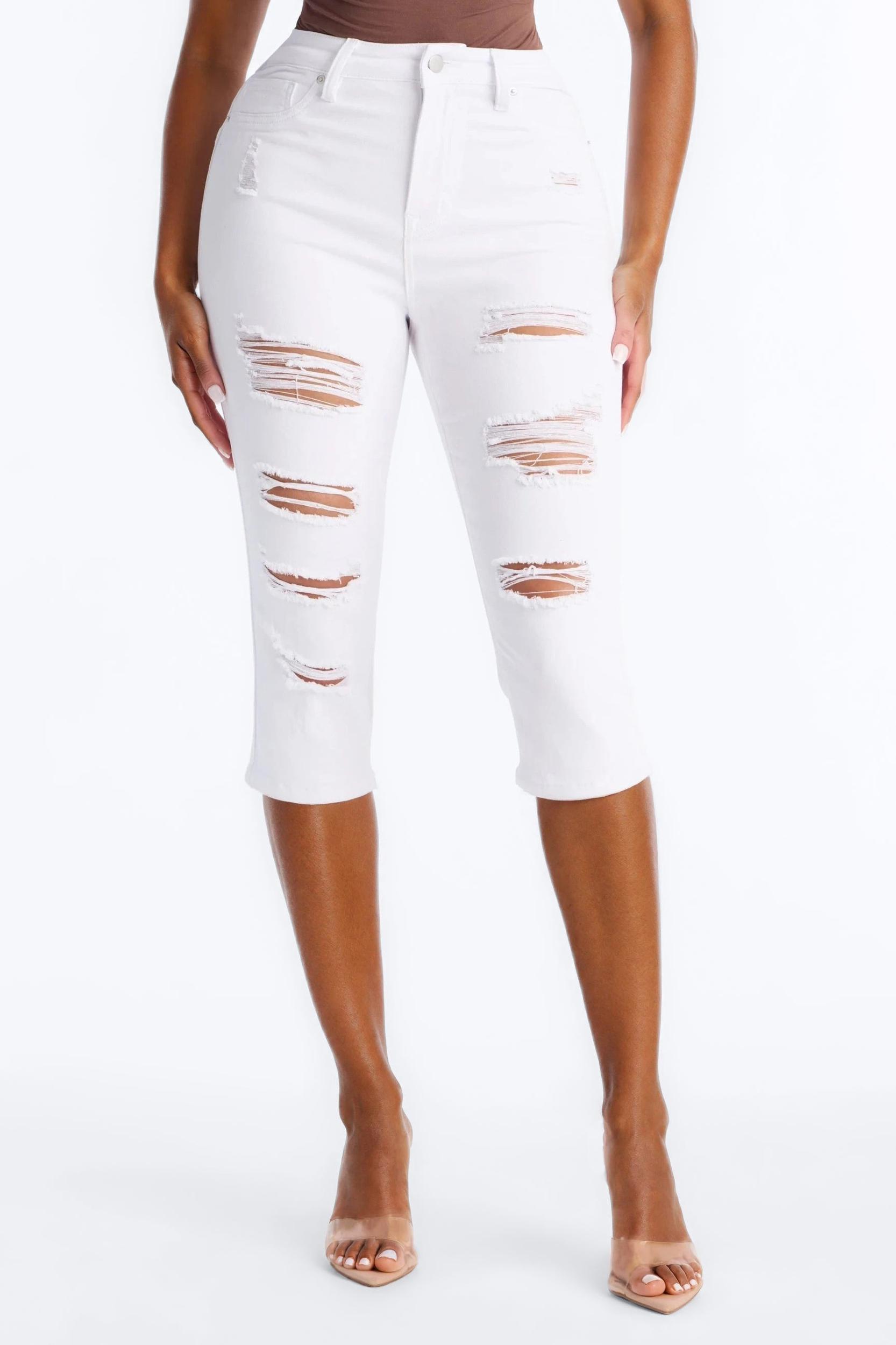 Salem Booty Lifting Ripped High Rise Stretch Capri Jeans - White Female Product Image