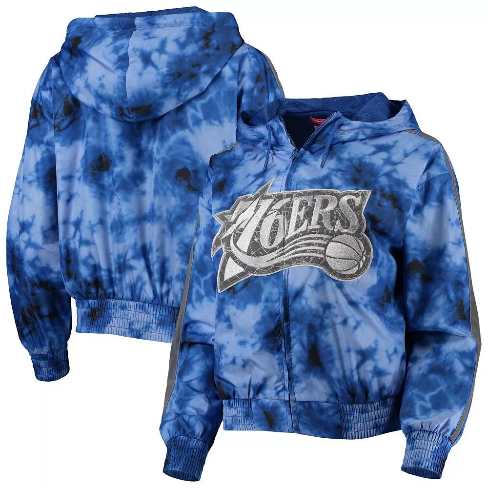 Women's Mitchell & Ness Royal Philadelphia 76ers Galaxy Sublimated Windbreaker Pullover Full-Zip Hoodie,  Product Image