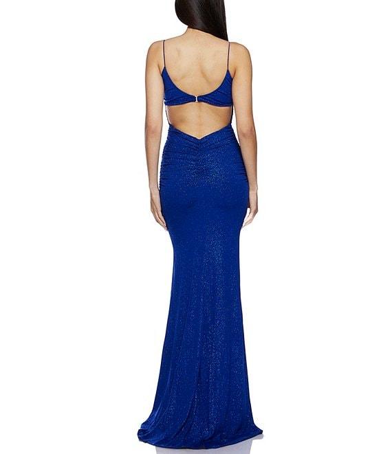 B. Darlin Glitter Bungee Strap Scoop Neck Open Back Shirred Dress Product Image