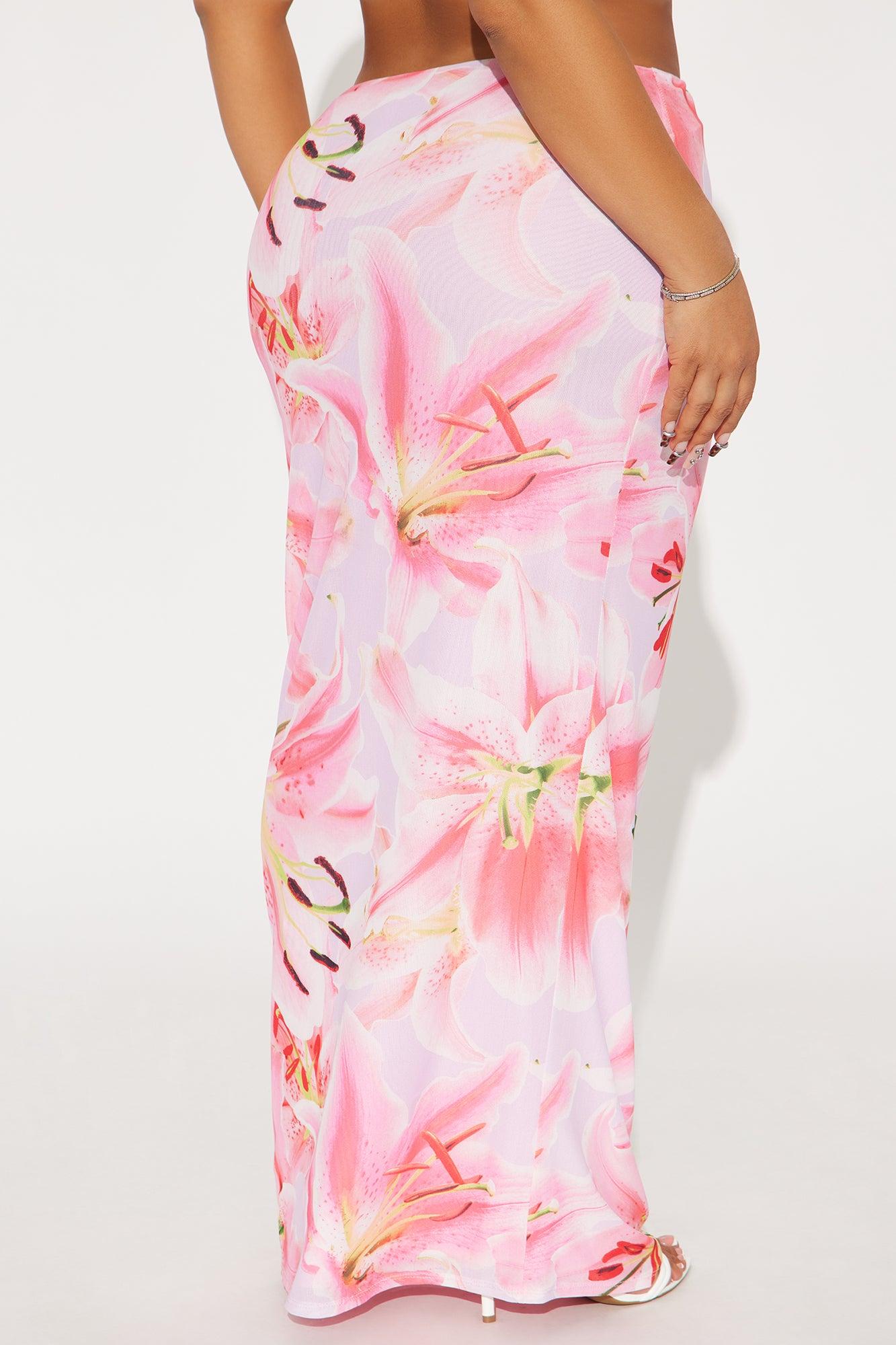 Late Nights In Santorini Floral Mesh Maxi Skirt - Pink/combo Product Image