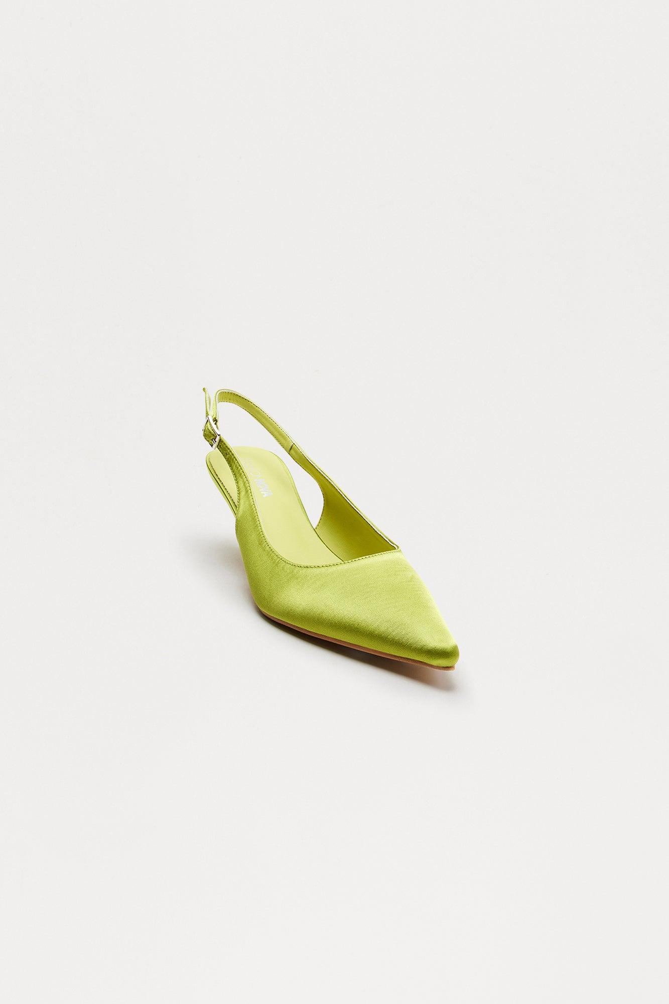 Smitten Satin Kitten Heel Pumps - Green Product Image