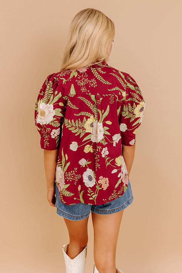 Dreaming Of Dahlias Button Up Top in Wine Product Image