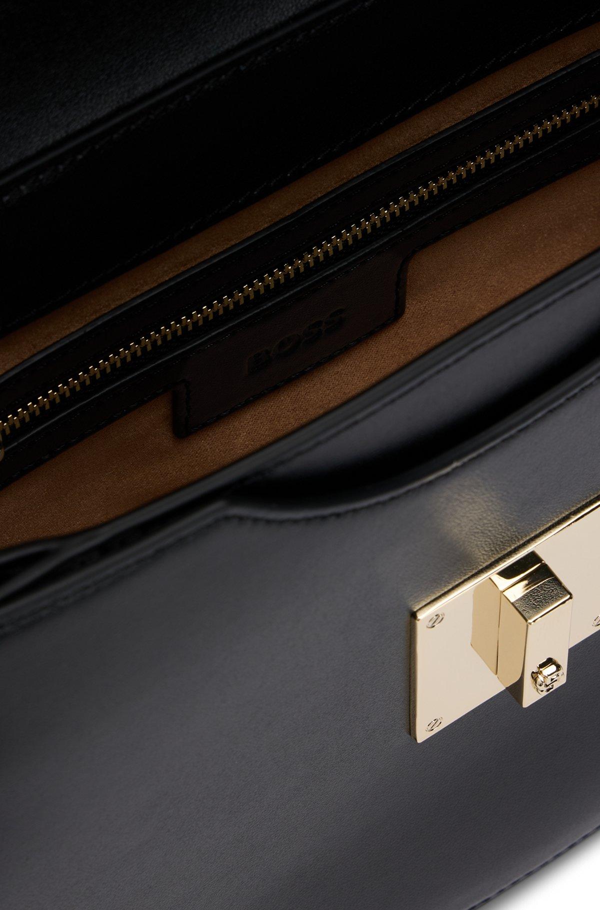 BOSS - Top-handle handbag in leather with Double B monogram - Black Product Image