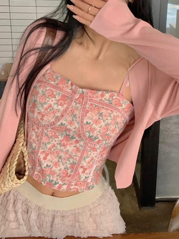 Short Disty Floral Print Corset Top Product Image