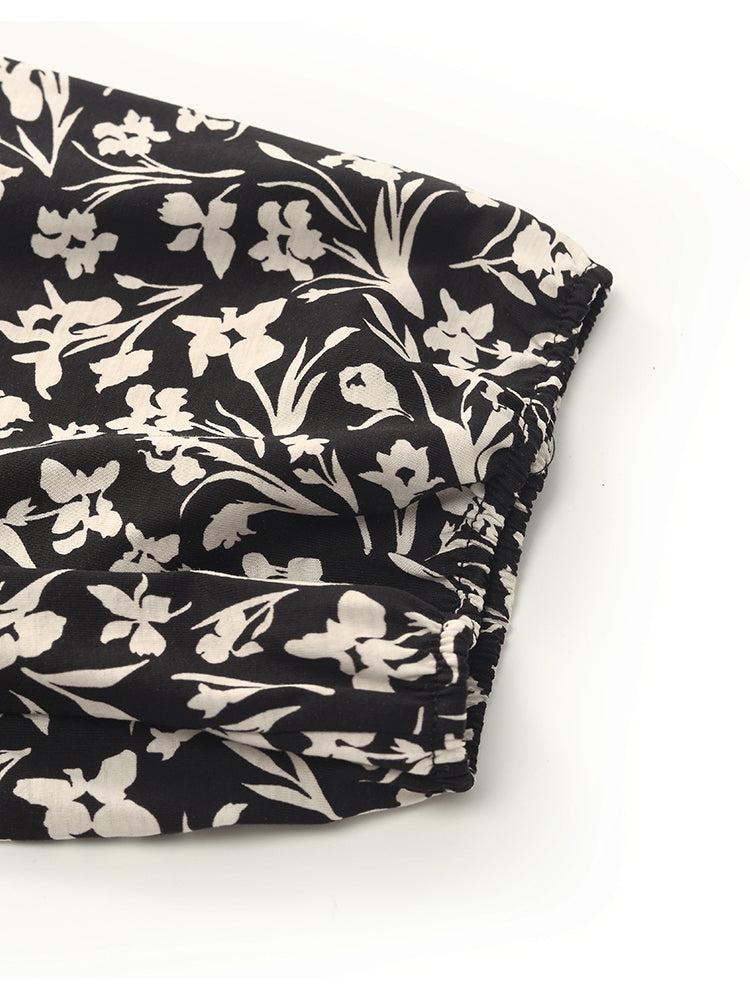 Iris Print V-Neck Tied Women Midi Dress Product Image