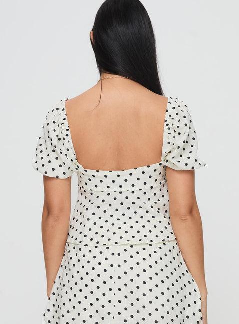 Passionfruit Linen Blend Top Cream/Black Polka Dot Product Image