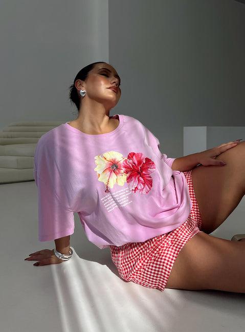 Hibiscus Haven Oversized Tee Pink Curve Product Image