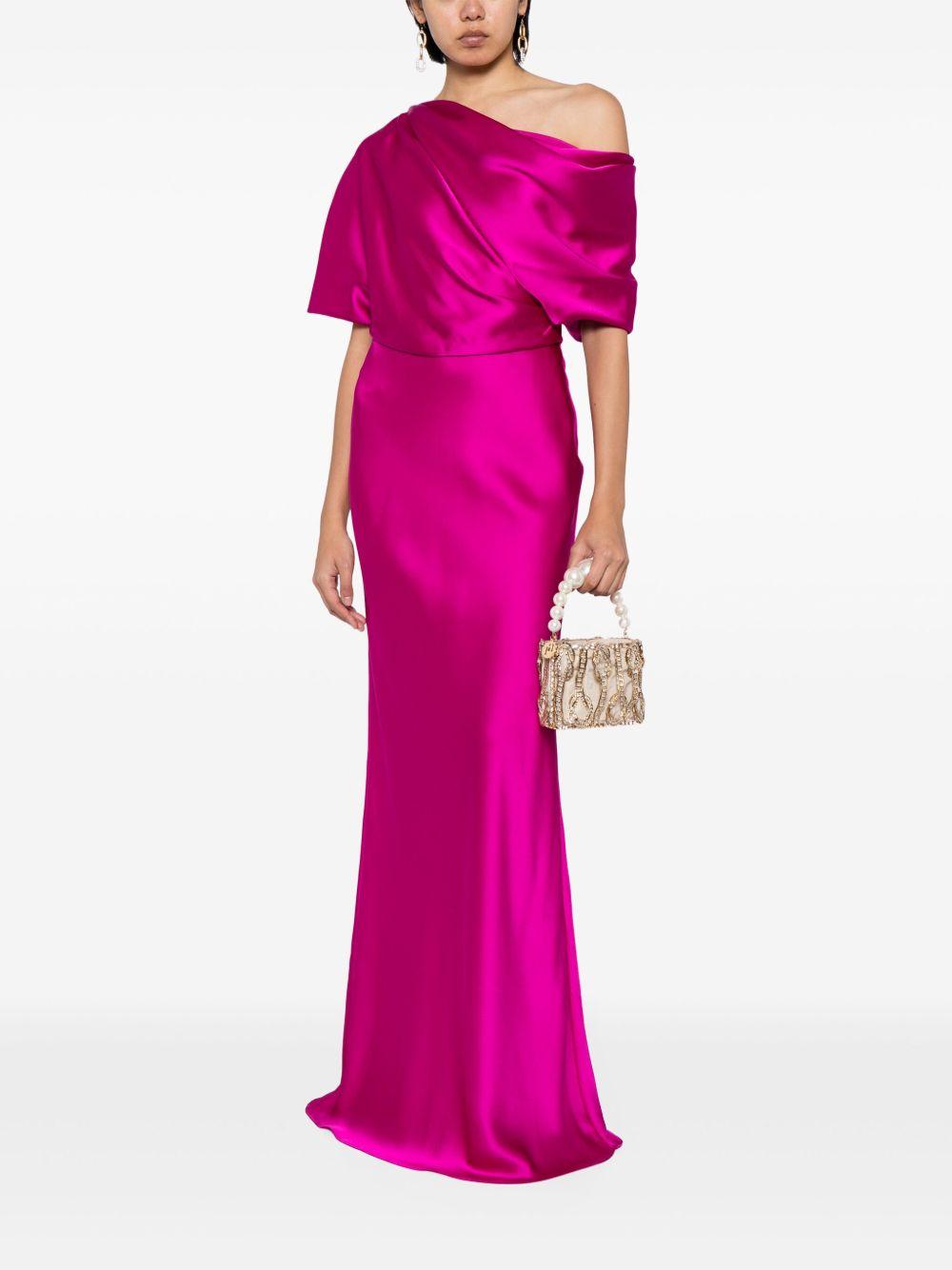 off-shoulder satin draped-detail gown Product Image