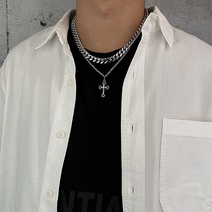 CROSS DOUBLE CHAIN NECKLACE Product Image