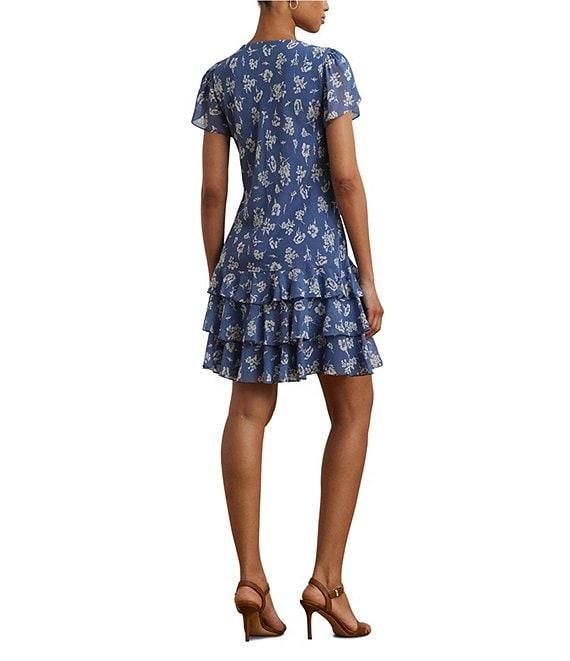Lauren Ralph Lauren Rachna Short Flutter Sleeve Tiered Drop Waist Dress Product Image