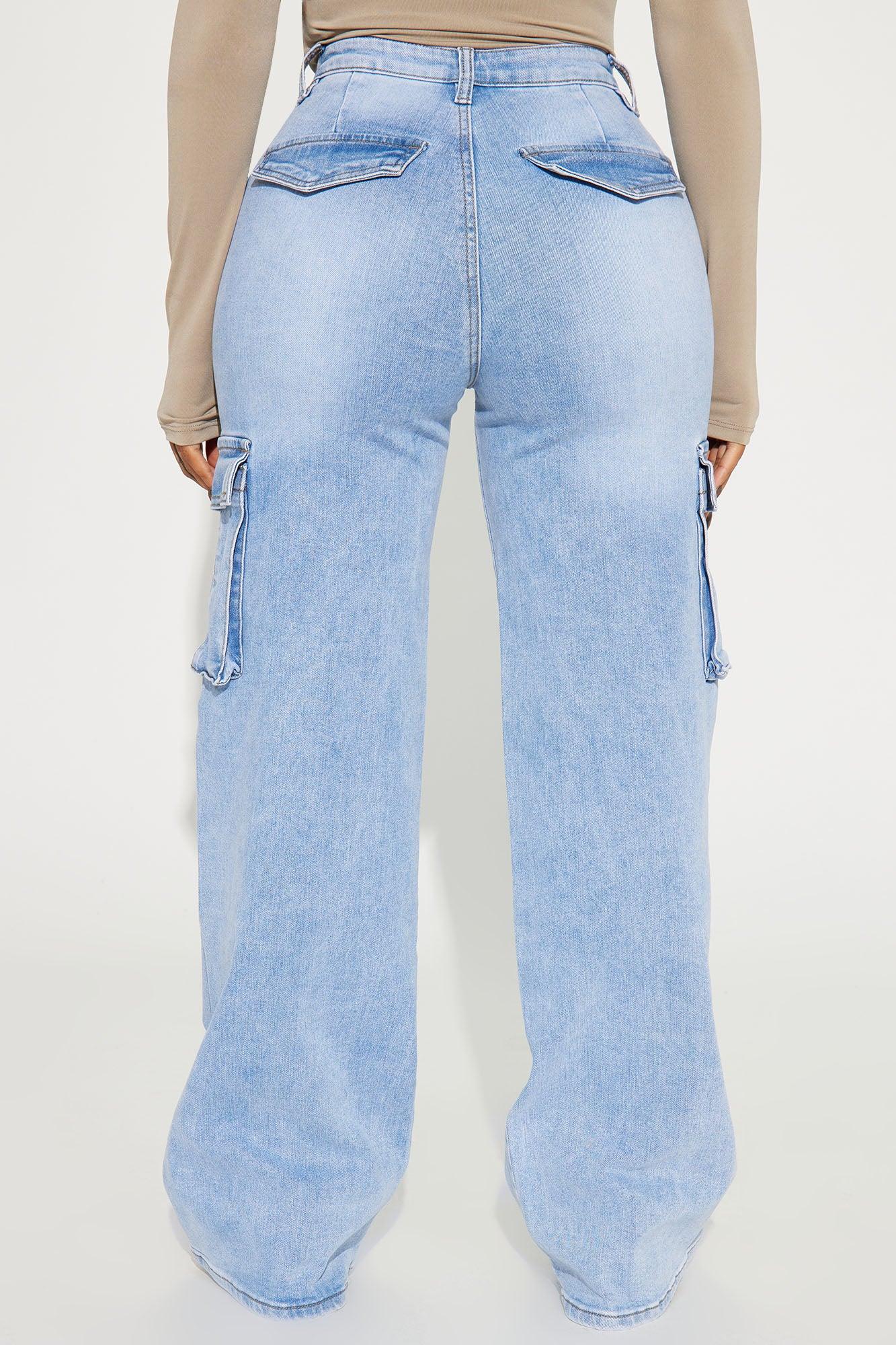 Not That Serious Stretch Cargo Jeans - Light Wash Product Image