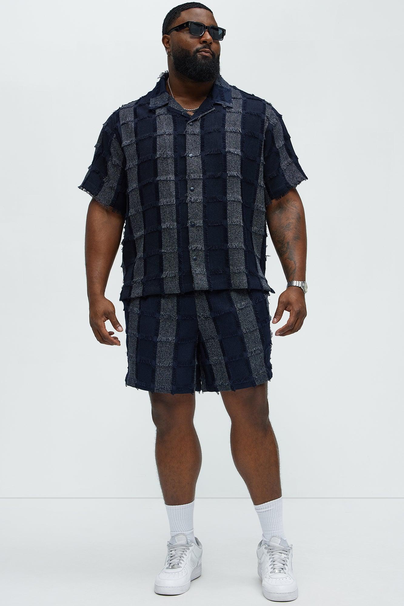 Fray Patchwork Like Shirt - Navy Product Image