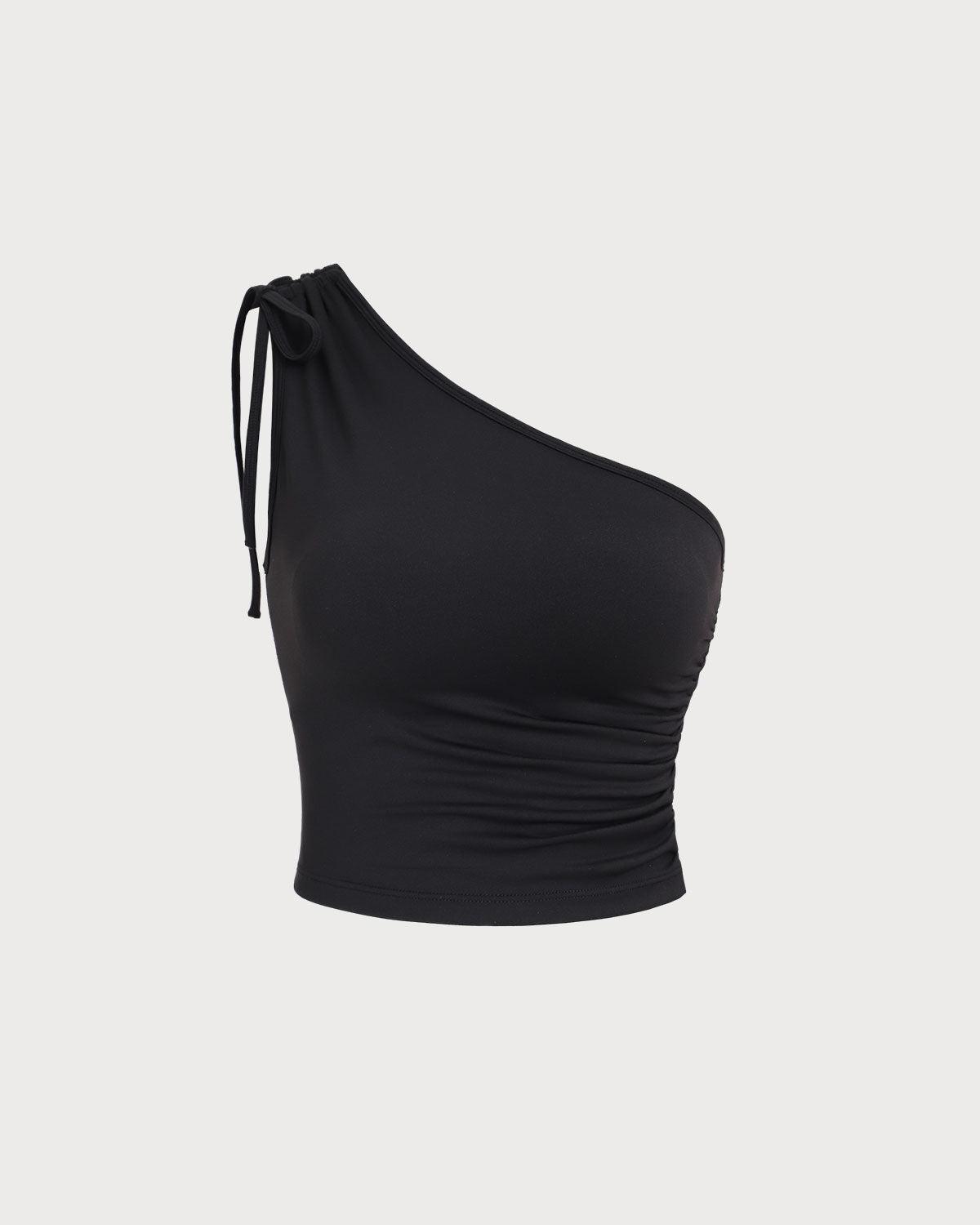 Black One Shoulder Yoga Tank Top Product Image