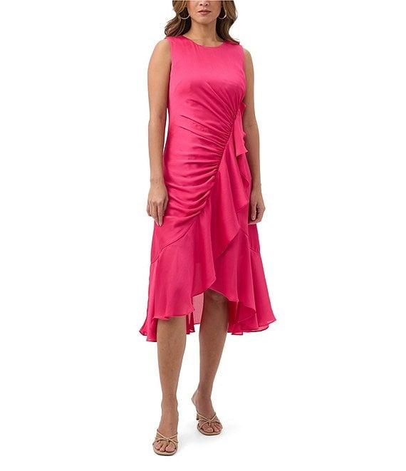 Trina Turk Amara Crinkle Georgette Round Neck Sleeveless Ruffle Dress Product Image