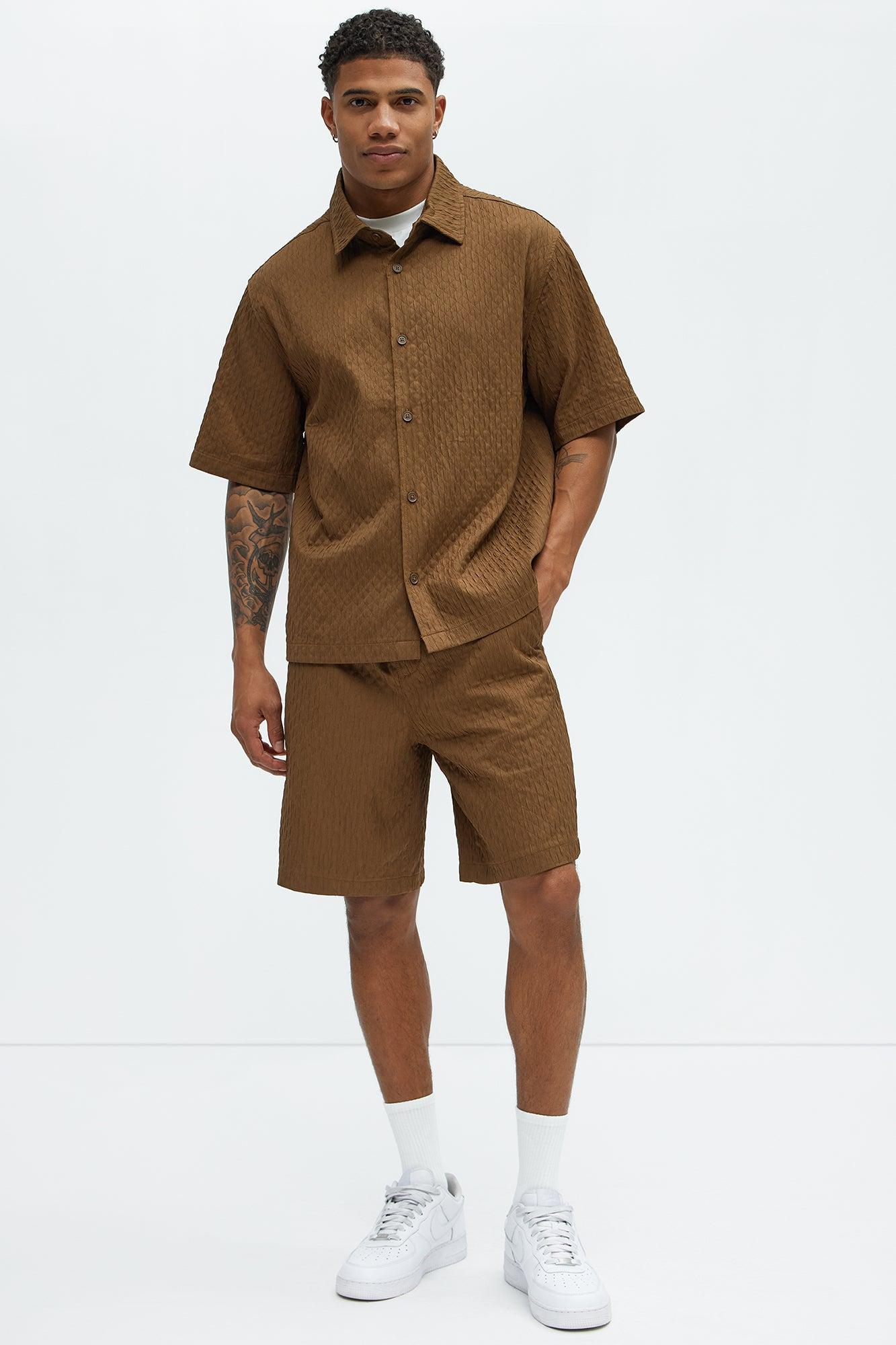 Mounce Textured Button Up Shirt - Brown Product Image