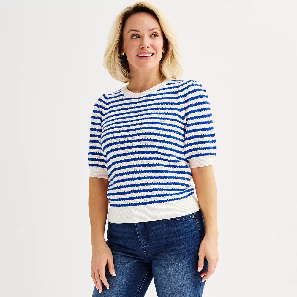 Women's Draper James Puffed Short Sleeve Striped Sweater, Size: XL, Blue Stripe Product Image