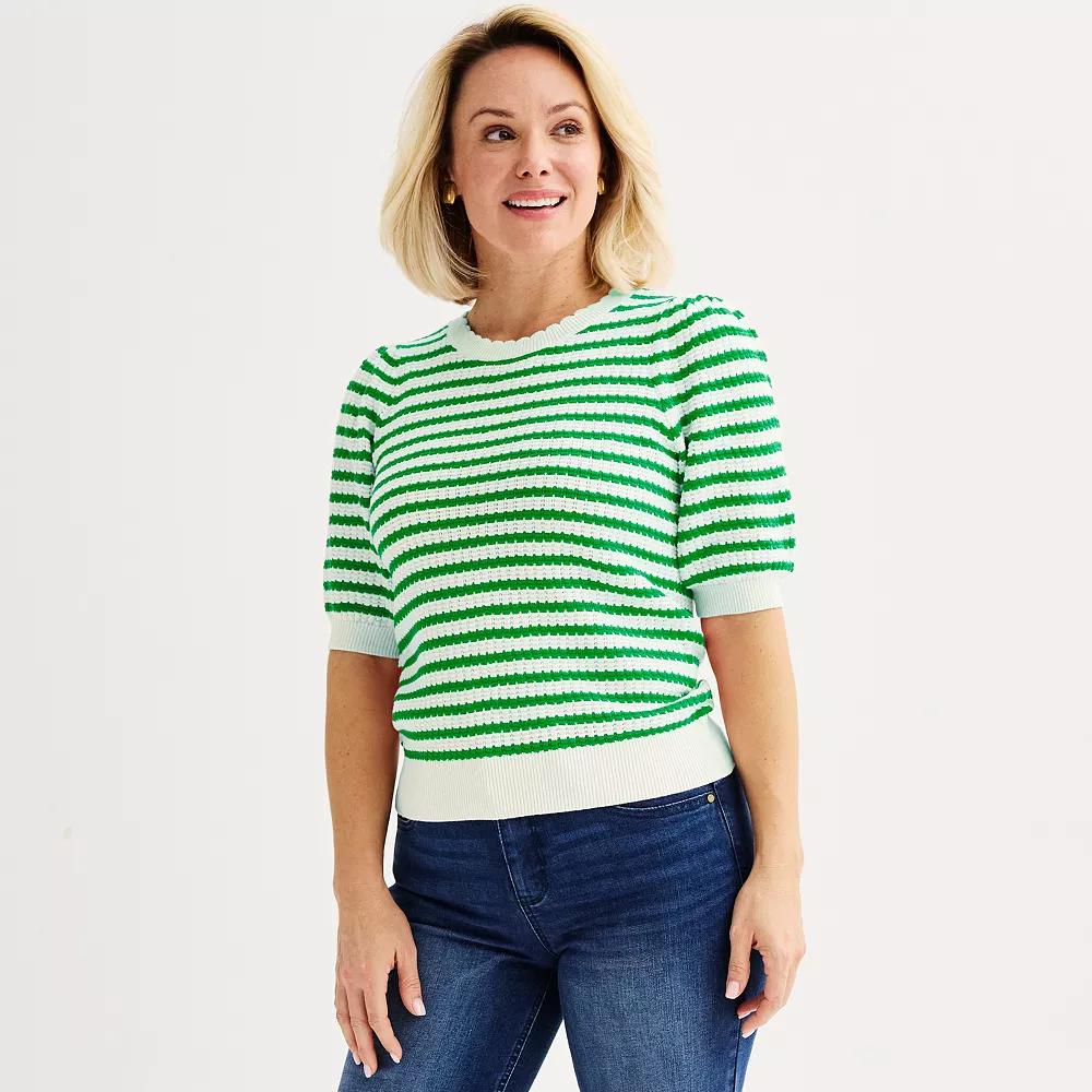 Women's Draper James Puffed Short Sleeve Striped Sweater, Size: Large, Red Stripe Product Image