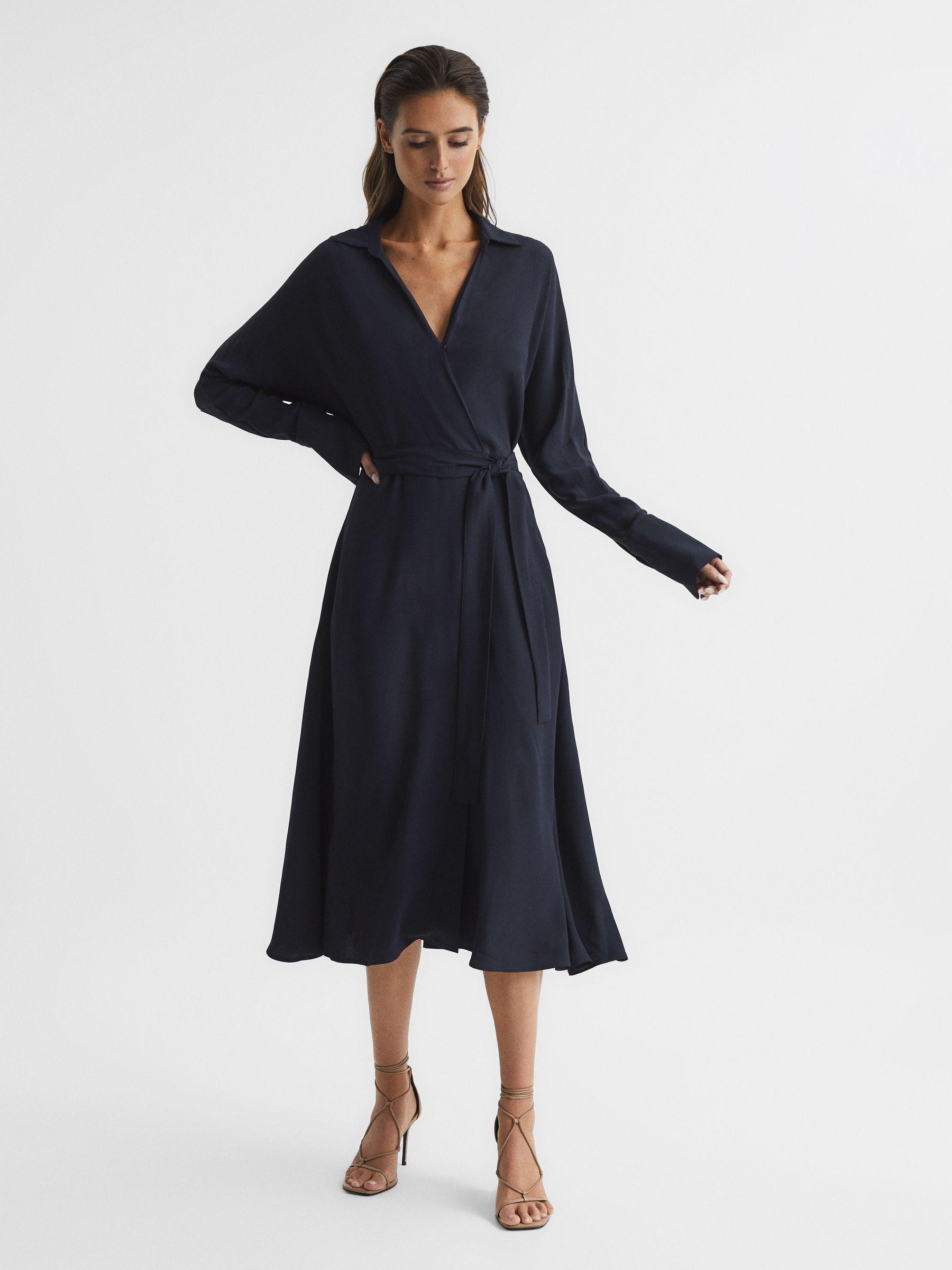 Wrap Shirt Midi Dress in Navy Product Image