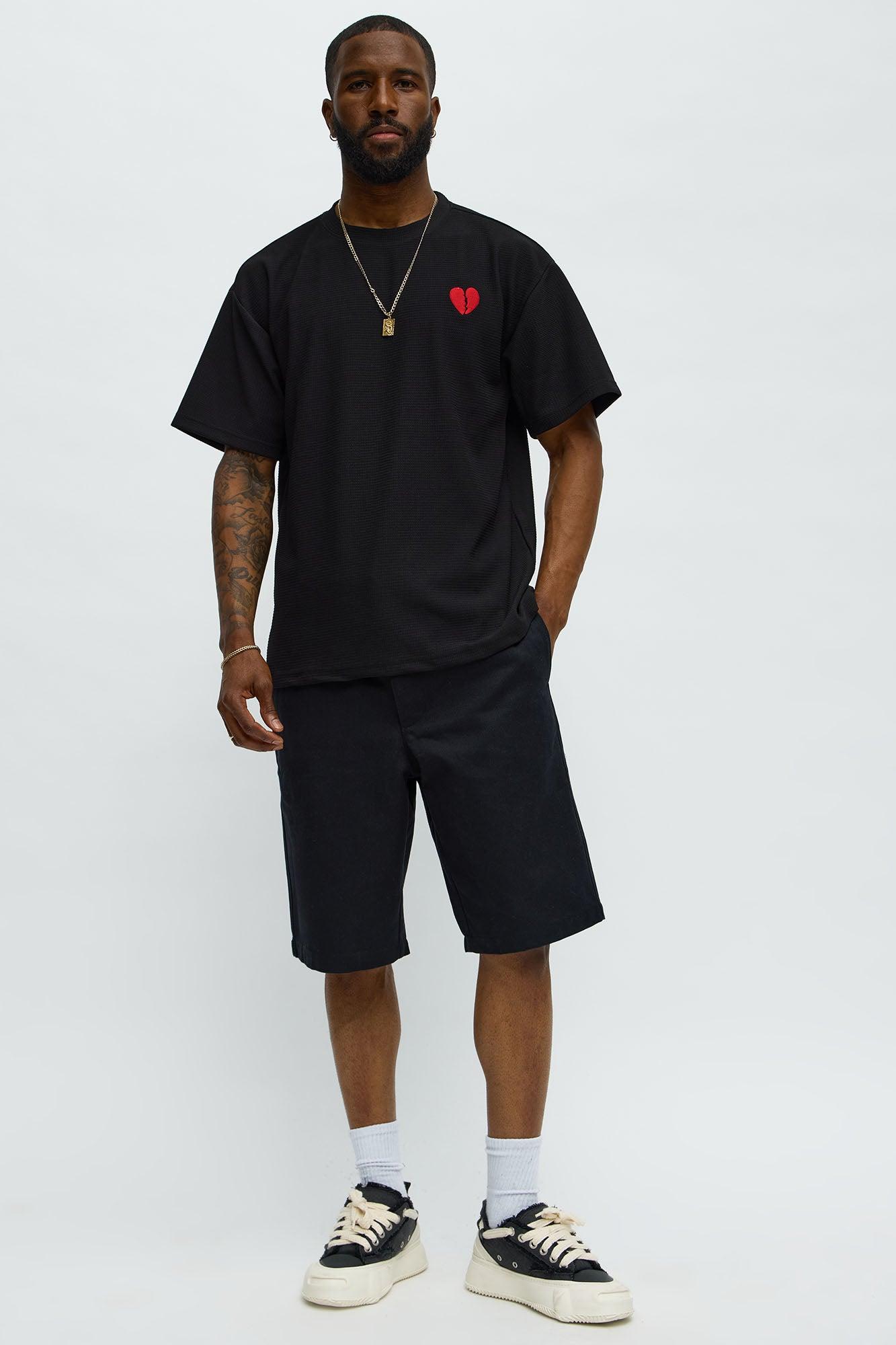 Broken Heart Textured Short Sleeve Tee - Black Product Image