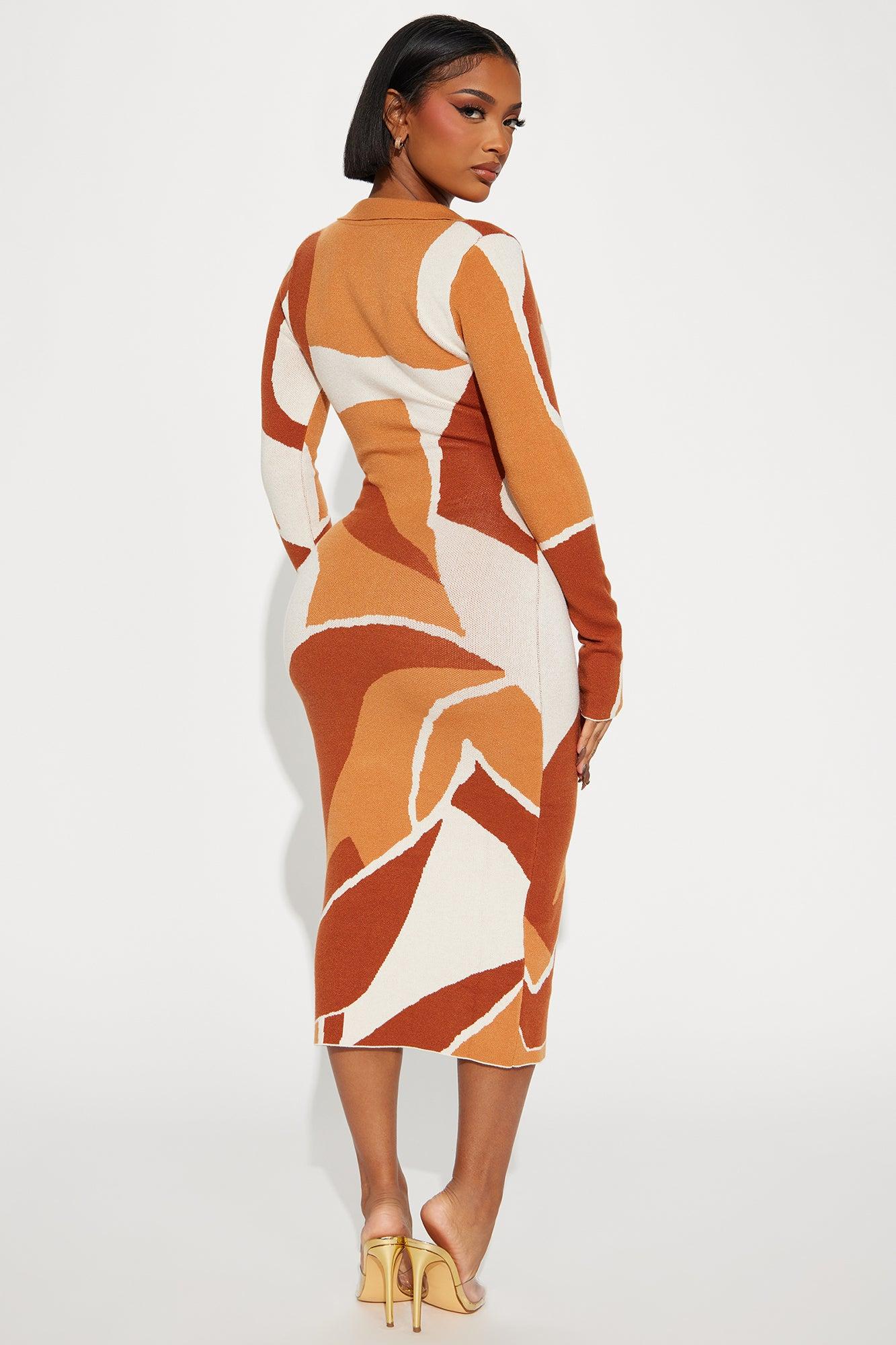 Carmel Sweater Midi Dress - Orange/combo Female Product Image