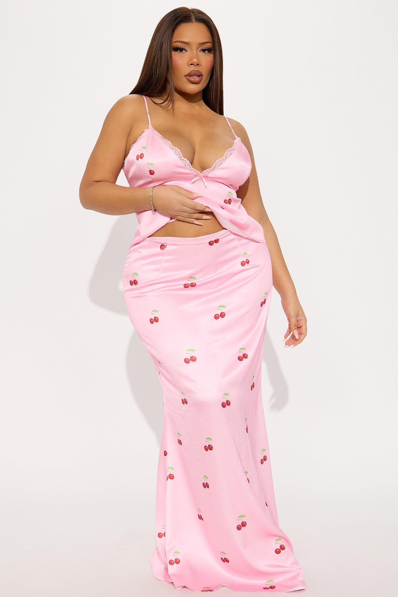 Cherry Delight Satin Skirt Set - Pink/combo Product Image