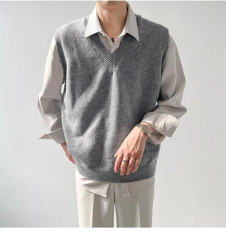 V-Neck Plain Sweater Vest Product Image
