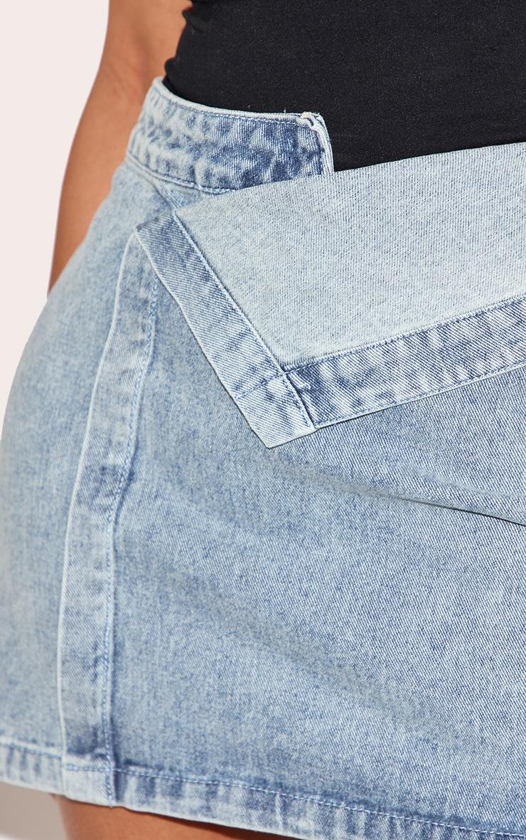 Shape Washed Blue Denim Foldover Waist Mini Skirt Product Image