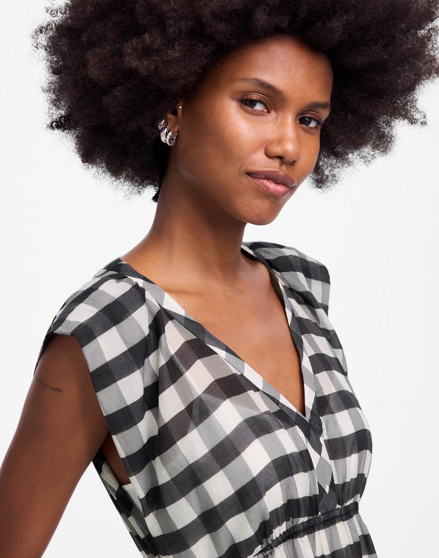 Sheer V-Neck Dolman Maxi Dress in Gingham Product Image