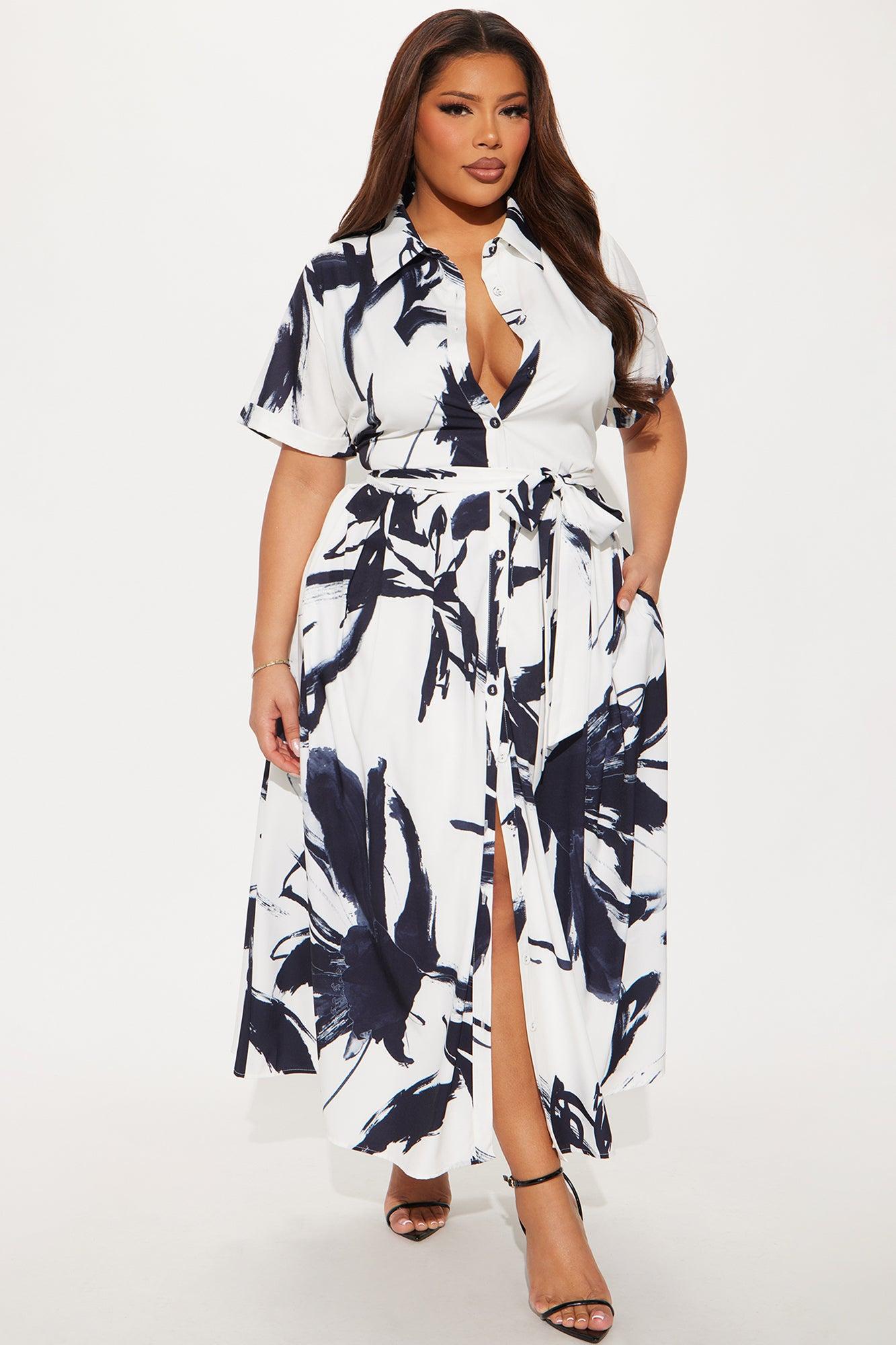 Mel Maxi Shirt Dress - White/Black Product Image