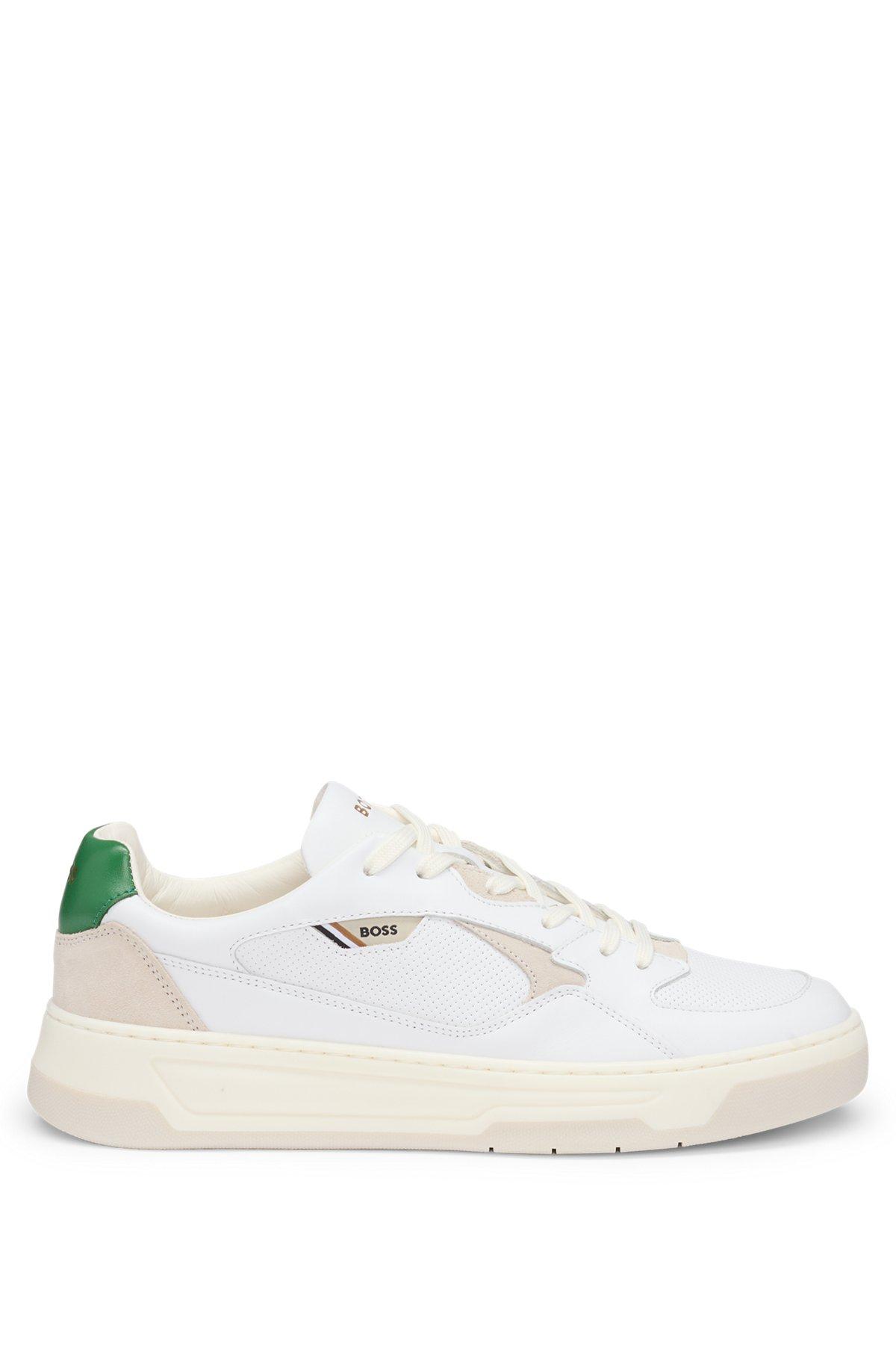 BOSS - Mixed-leather trainers with layered upper - White Product Image