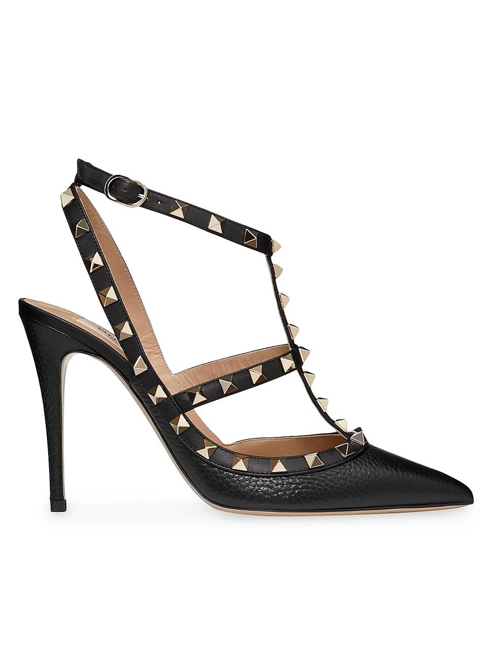 Womens Rockstud Grainy Leather 100MM Ankle Strap Pump Product Image