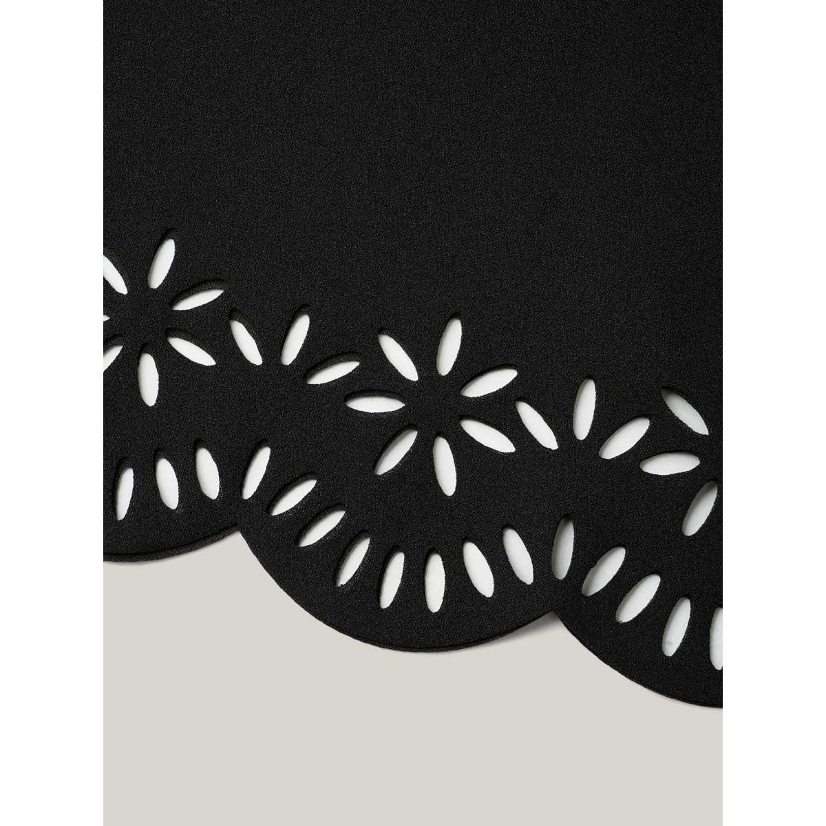 Plus Size Laser Cut Scalloped Fishtail Maxi Skirt Women Black Elegant Laser Bodycon Medium stretch Slanted pocket Everyday-Elegant Skirts BloomChic 14-16/1X Product Image