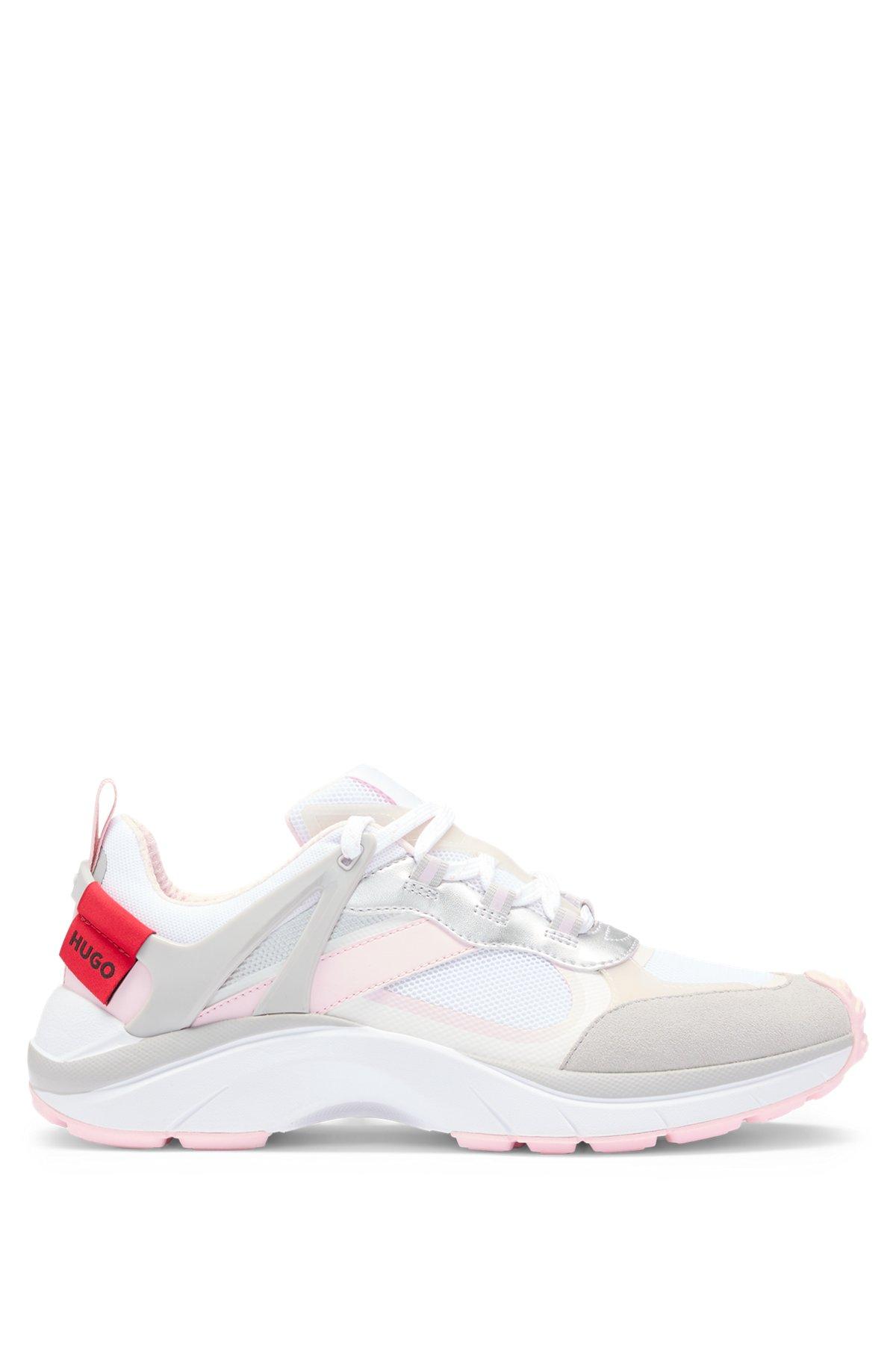 HUGO - Running-inspired trainers with mesh and suede - White Product Image