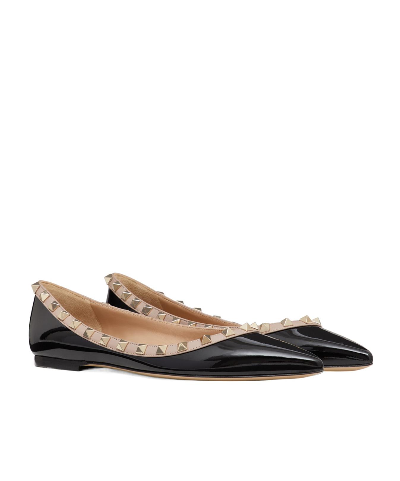 VALENTINO GARAVANI Pointed Toe Studded Trim Flat Sole Ballerina In Black Product Image