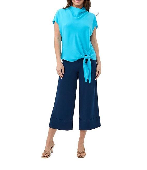 Trina Turk Bisque High Cowl Neck Short Sleeve Tie Front Top Product Image