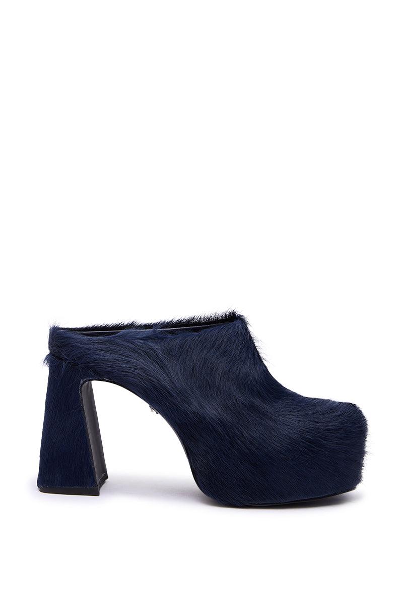 AZALEA WANG GOLDING NAVY PONY HAIR CHUNKY PUMP Product Image