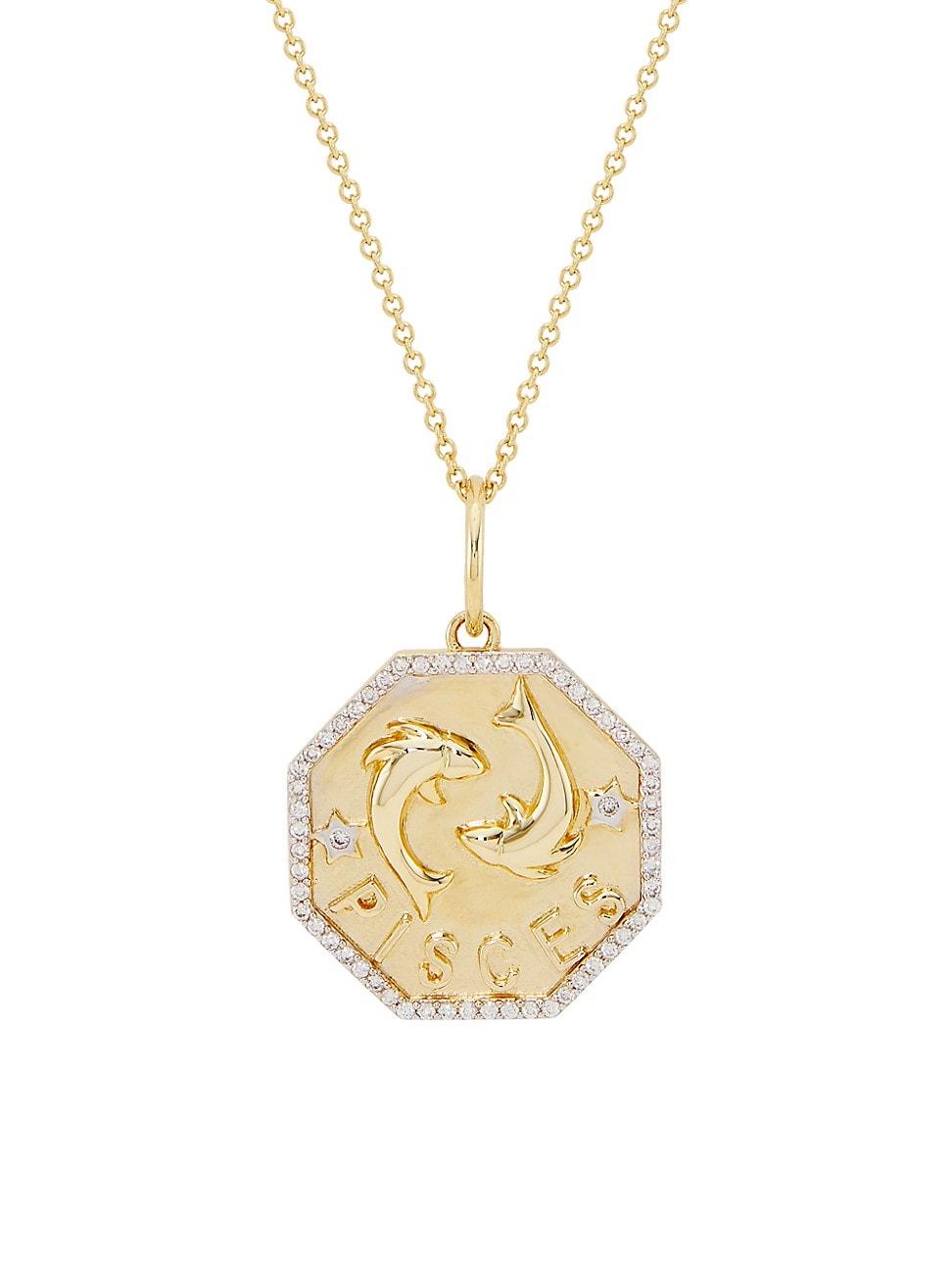 Womens 14K Yellow Gold & 0.2 TCW Diamond Zodiac Pendant Necklace Product Image