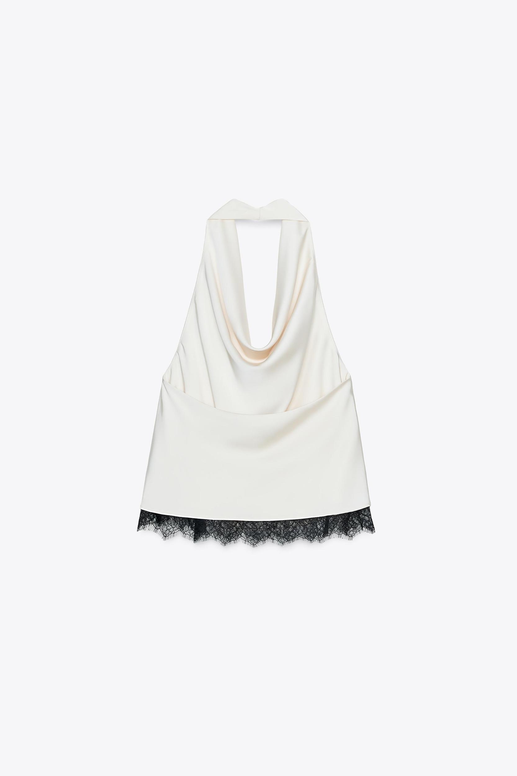 SATIN EFFECT LACE HALTER TOP Product Image