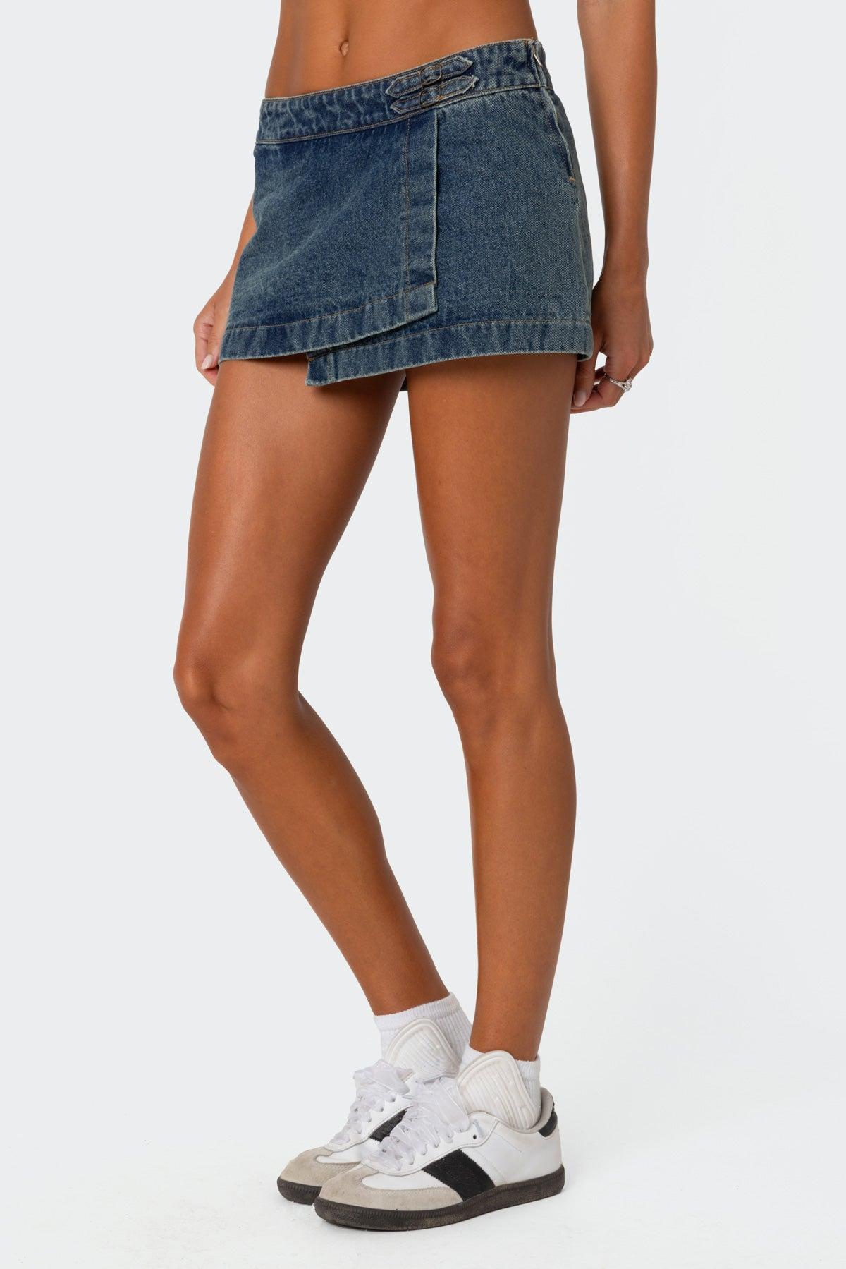 Asymmetric Denim Wrap Skort Product Image