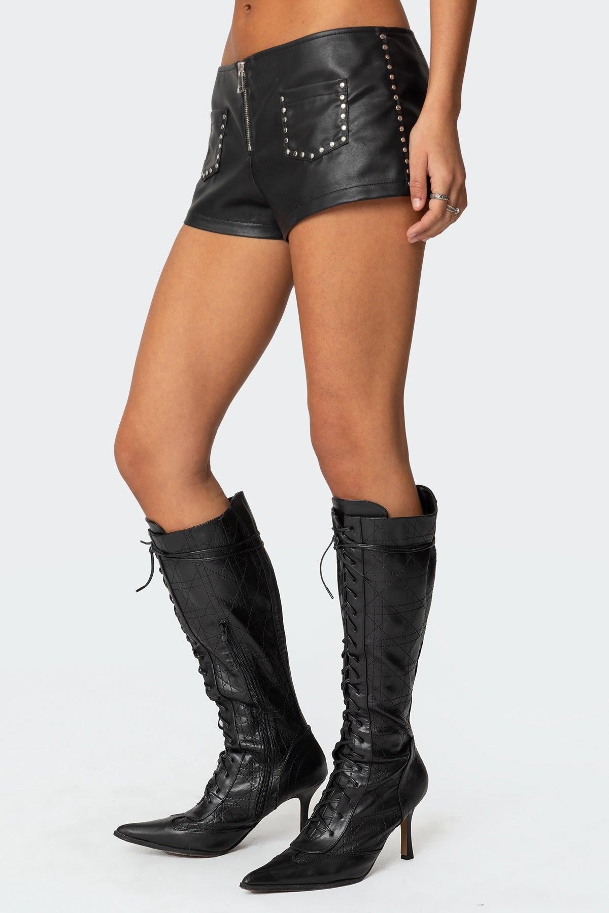 Studded Faux Leather Micro Shorts Product Image