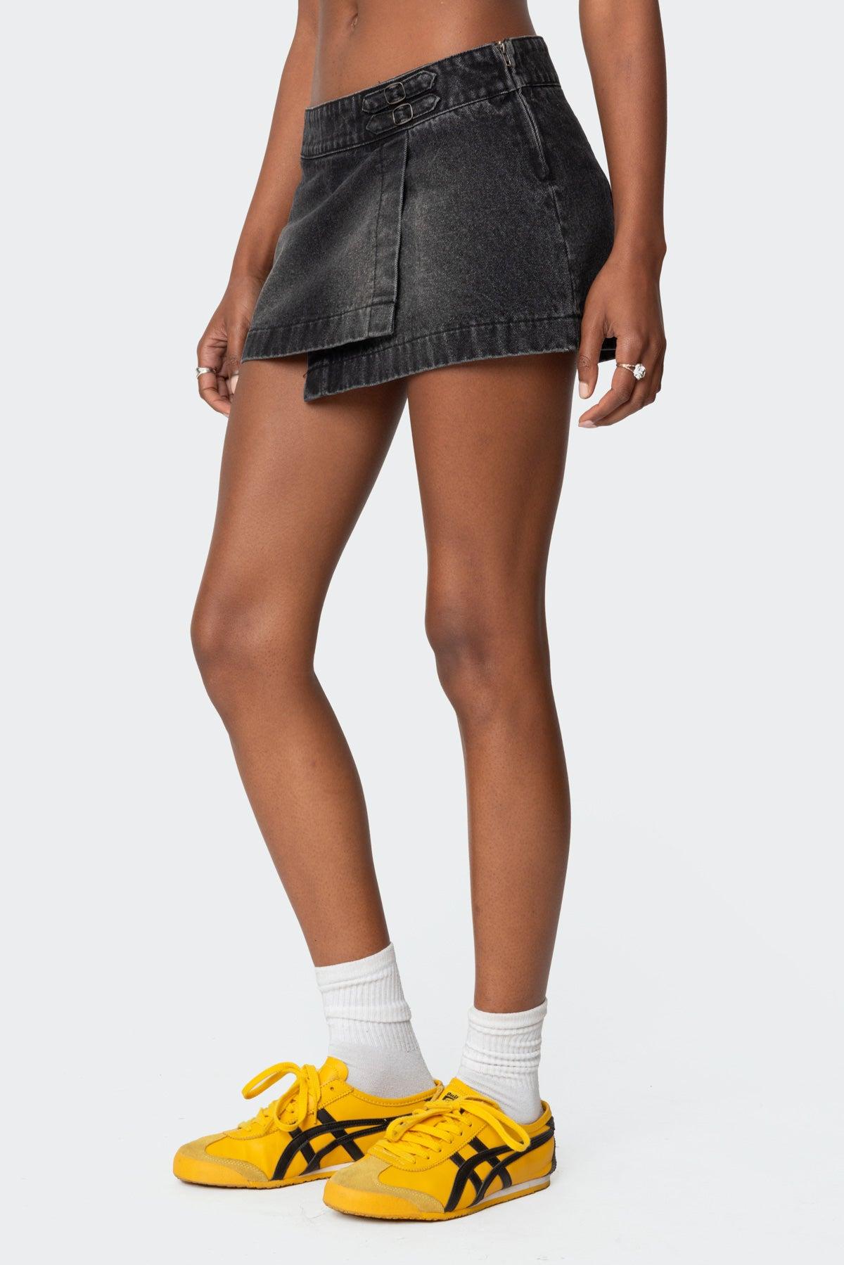 Asymmetric Denim Wrap Skort Product Image