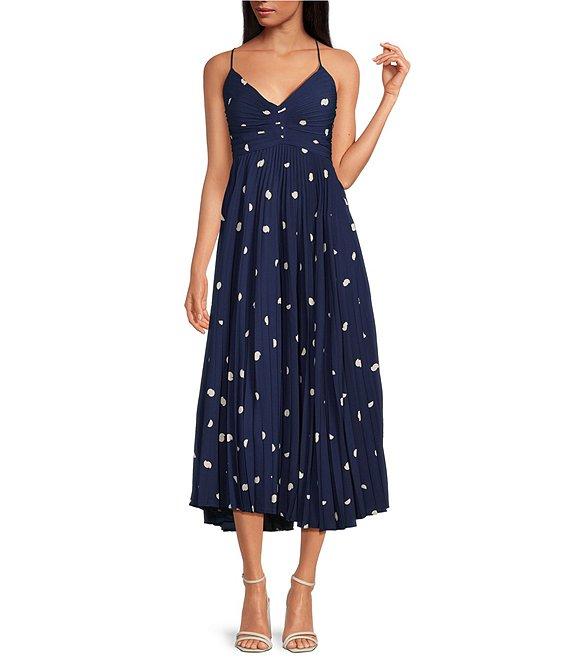 ASTR The Label Blythe Polka Dot V-Neck Sleeveless Midi Dress Product Image