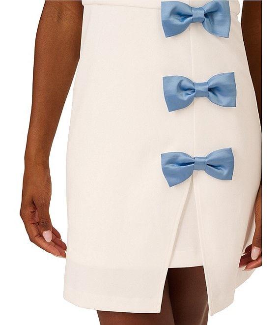 Adrianna Papell Crepe Asymmetrical One Shoulder Neck Sleeveless Bow Trim A-Line Dress Product Image