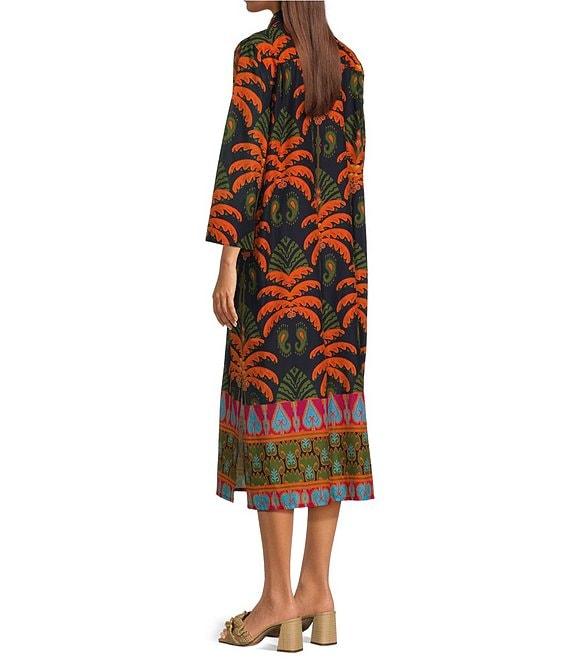Jude Connally Kallan Cotton Voile Decorative Frond Navy Print Point Collar Shift Midi Dress Product Image